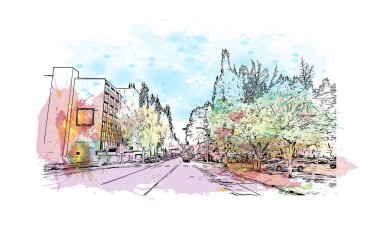 Olympia, ABD 'nin Washington eyaletinde yer alan bir şehirdir. Vektörde elle çizilmiş resim ile suluboya sıçraması