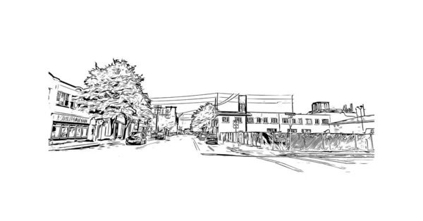 具有奥林匹亚地标的印刷建筑景观是华盛顿州的一座城市 矢量手绘草图 — 图库矢量图片