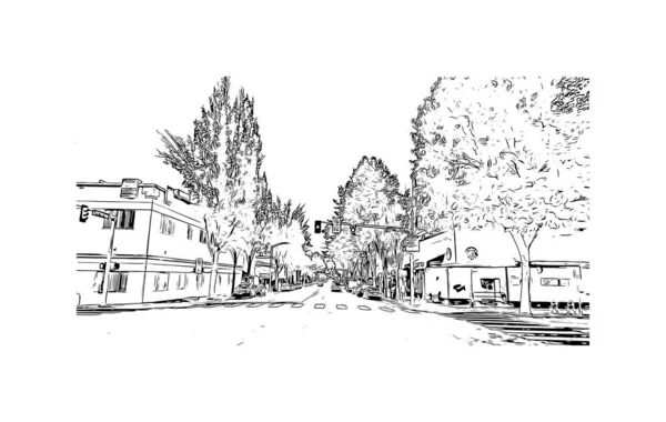 印刷オリンピアのランドマークとビルのビューは ワシントン州の都市です 手描きのスケッチ図ベクトル — ストックベクタ
