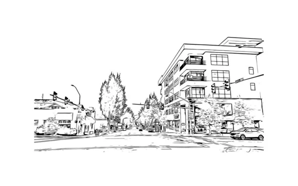 Print Building Vista Com Marco Olympia Cidade Estado Washington Desenho — Vetor de Stock