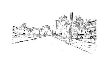 Print Building view with landmark of Omaha is the city in Nebraska. Vektörde elle çizilmiş çizim çizimi.