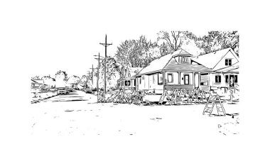 Print Building view with landmark of Omaha is the city in Nebraska. Vektörde elle çizilmiş çizim çizimi.