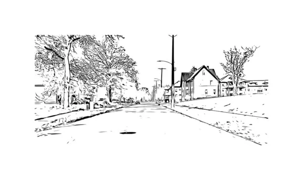 Print Building View Landmark Omaha Staden Nebraska Handritad Skiss Illustration — Stock vektor