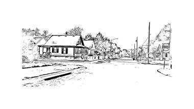 Print Building view with landmark of Omaha is the city in Nebraska. Vektörde elle çizilmiş çizim çizimi.