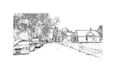 Print Building view with landmark of Omaha is the city in Nebraska. Vektörde elle çizilmiş çizim çizimi.