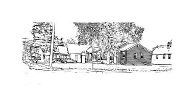 Print Building view with landmark of Omaha is the city in Nebraska. Vektörde elle çizilmiş çizim çizimi.