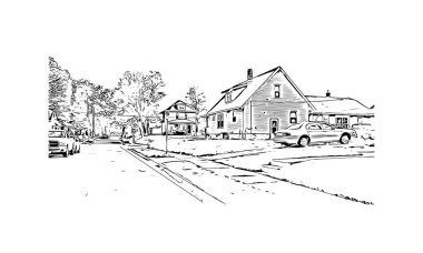 Print Building view with landmark of Omaha is the city in Nebraska. Vektörde elle çizilmiş çizim çizimi.