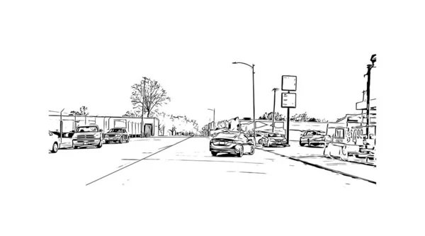 Print Building View Landmark Omaha City Nebraska Hand Drawn Sketch — Stock Vector
