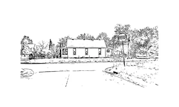 Imprimir Vista Del Edificio Con Hito Omaha Ciudad Nebraska Dibujo — Archivo Imágenes Vectoriales