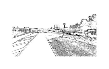 Opatija 'nın tarihi yapısına sahip Print Building Hırvatistan' da yer alıyor. Vektörde elle çizilmiş çizim çizimi.