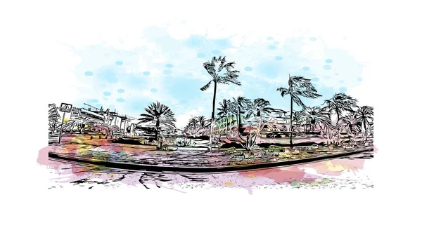 Print Building View Landmark Oranjestad Capital Aruba Vektörde Elle Çizilmiş — Stok Vektör