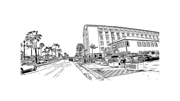 Print Building Vista Com Marco Oranjestad Capital Aruba Desenho Desenhado —  Vetores de Stock