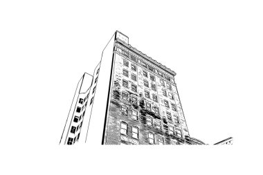 Orlando 'nun simgesi olan Print Building View Florida' da bulunmaktadır. Vektörde elle çizilmiş çizim çizimi.