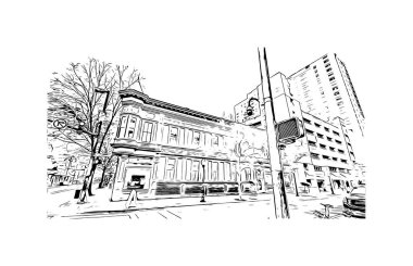 Orlando 'nun simgesi olan Print Building View Florida' da bulunmaktadır. Vektörde elle çizilmiş çizim çizimi.