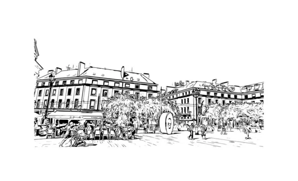 Print Building View Landmark Orleans Staden Frankrike Handritad Skiss Illustration — Stock vektor