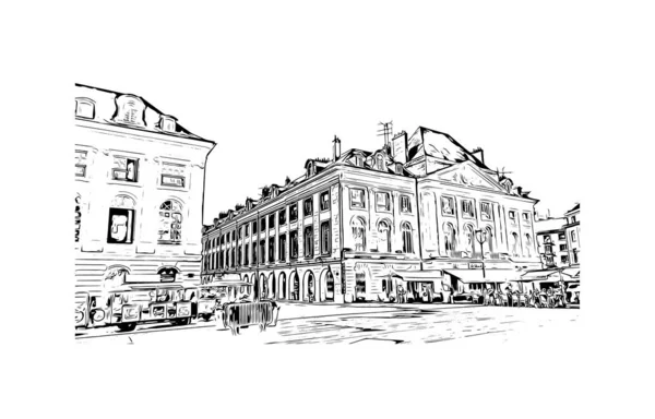 Print Building View Landmark Orleans Staden Frankrike Handritad Skiss Illustration — Stock vektor