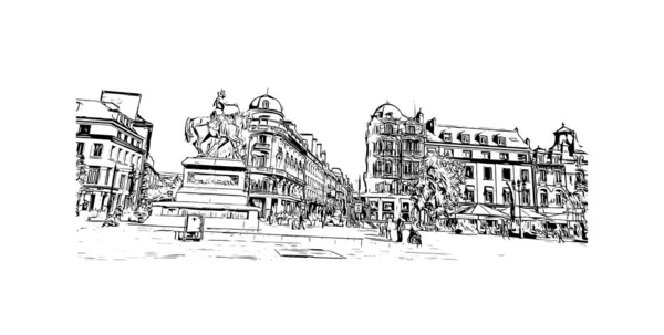 Print Building View Landmark Orleans Staden Frankrike Handritad Skiss Illustration — Stock vektor