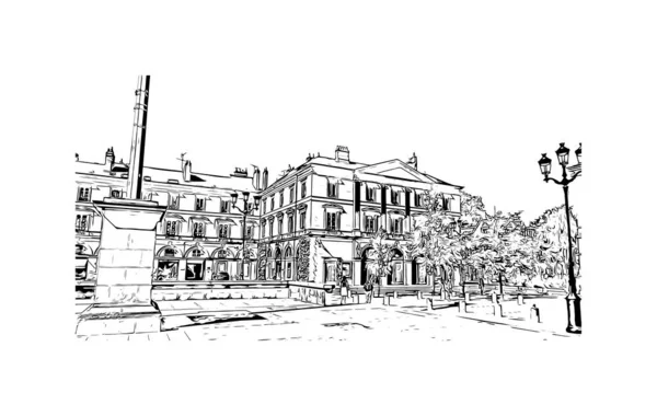 Print Building Vista Com Marco Orleans Cidade França Desenho Desenhado —  Vetores de Stock