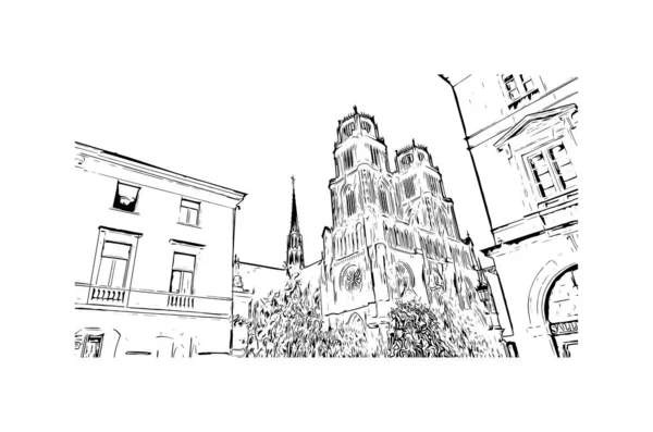 Imprimer Vue Imprenable Sur Orléans Est Ville France Illustration Dessinée — Image vectorielle