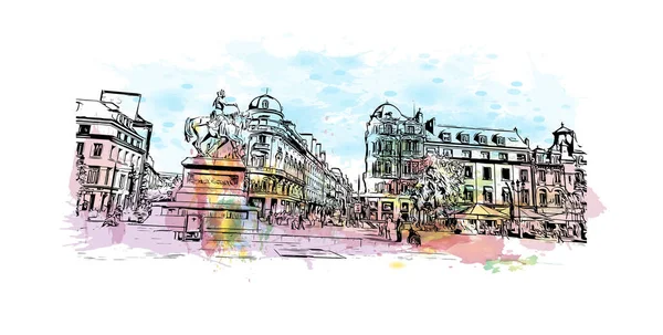 Print Building View Landmark Orleans Város Franciaországban Akvarell Splash Kézzel — Stock Vector