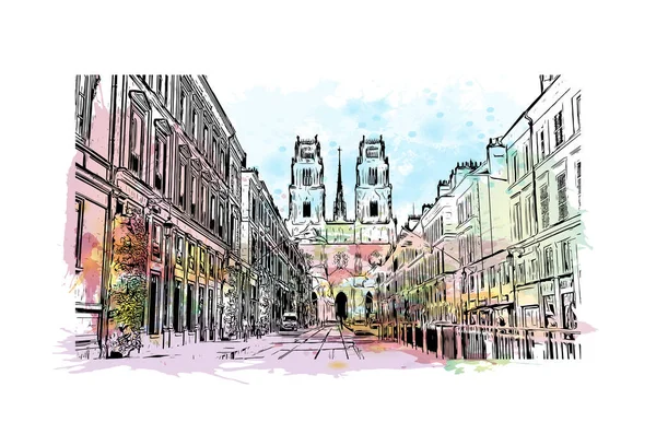 뉴올리언스의 랜드마크가 전망은 프랑스의 도시이다 벡터에 손으로 스케치 수채화 물보라 — 스톡 벡터
