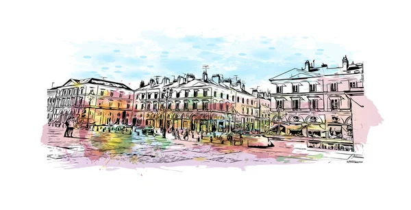 Imprimer Vue Imprenable Sur Orléans Est Ville France Aquarelle Éclaboussure — Image vectorielle