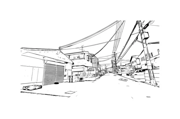 Imprimer Ville Osaka Est Située Japon Illustration Dessinée Main Vecteur — Image vectorielle