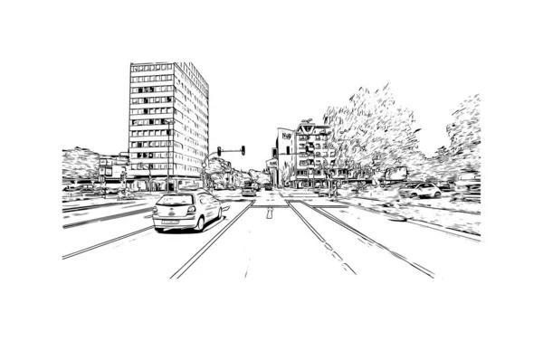 Imprimir Vista Del Edificio Con Punto Referencia Osnabruck Una Ciudad — Archivo Imágenes Vectoriales