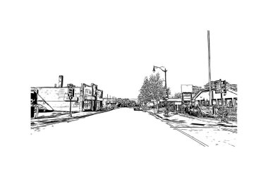 Print Building view with landmark of Oshkosh is the city in Wisconsin. Vektörde elle çizilmiş çizim çizimi.