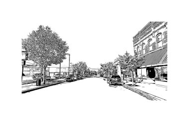 Print Building view with landmark of Oshkosh is the city in Wisconsin. Vektörde elle çizilmiş çizim çizimi.