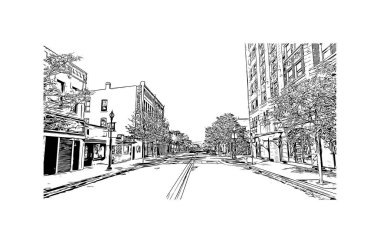 Print Building view with landmark of Oshkosh is the city in Wisconsin. Vektörde elle çizilmiş çizim çizimi.