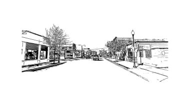 Print Building view with landmark of Oshkosh is the city in Wisconsin. Vektörde elle çizilmiş çizim çizimi.