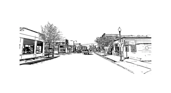 Print Building View Landmark Oshkosh City Wisconsin Hand Drawn Sketch — Stock Vector