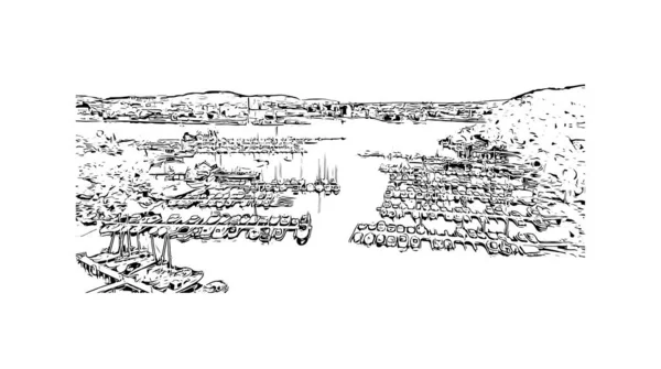 Print Building View Landmark Oslo Capital Norway Hand Drawn Sketch — Stock Vector