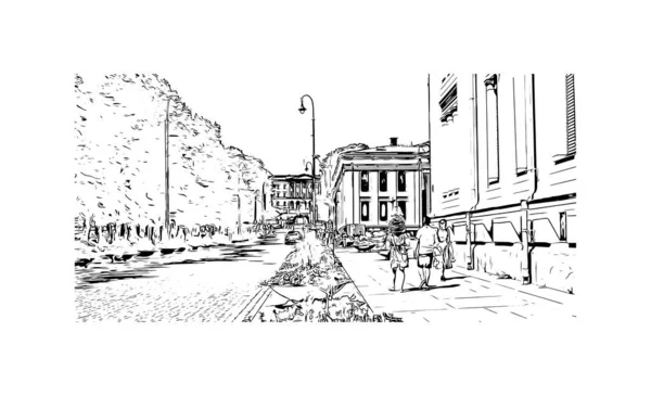 Print Building View Landmark Oslo Norges Huvudstad Handritad Skiss Illustration — Stock vektor