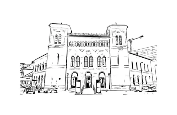 Print Building View Landmark Oslo Capital Norway Hand Drawn Sketch — Stock Vector