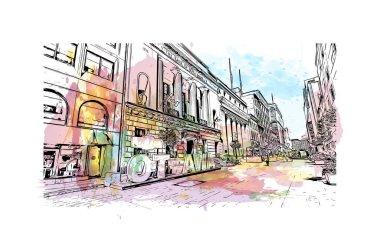 Print Building view with landmark of Ottawa Kanada 'nın başkentidir. Vektörde elle çizilmiş resim ile suluboya sıçraması.