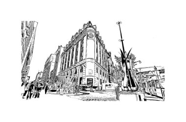 Print Building view with landmark of Ottawa Kanada 'nın başkentidir. Vektörde elle çizilmiş çizim çizimi.