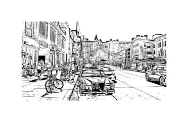 Print Building view with landmark of Ottawa Kanada 'nın başkentidir. Vektörde elle çizilmiş çizim çizimi.