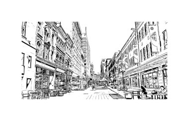 Print Building view with landmark of Ottawa Kanada 'nın başkentidir. Vektörde elle çizilmiş çizim çizimi.