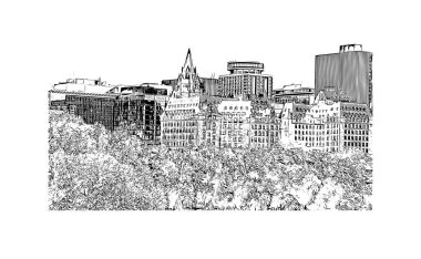 Print Building view with landmark of Ottawa Kanada 'nın başkentidir. Vektörde elle çizilmiş çizim çizimi.