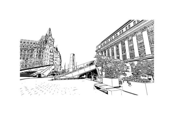 Imprimer Vue Édifice Avec Monument Ottawa Est Capitale Canada Illustration — Image vectorielle