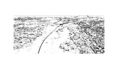 Print Building view with landmark of Ouagadougou, Burkina Faso 'nun başkenti. Vektörde elle çizilmiş çizim çizimi.