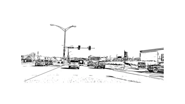 Print Building View Landmark Overland Park City Kansas Hand Drawn — Stock Vector