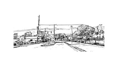 Owensboro 'nun simgesi olan Print Building View Kentucky' de bulunmaktadır. Vektörde elle çizilmiş çizim çizimi.