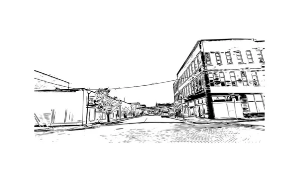 Print Building Vista Com Marco Overland Park Cidade Kansas Desenho — Vetor de Stock