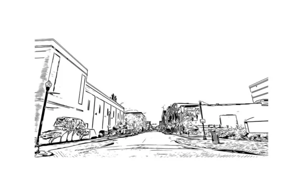 Print Building Vista Com Marco Owensboro Cidade Kentucky Desenho Desenhado — Vetor de Stock