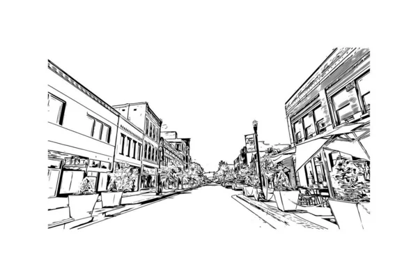 Print Building Vista Com Marco Owensboro Cidade Kentucky Desenho Desenhado — Vetor de Stock