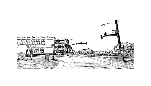 Print Building View Landmark Owensboro Staden Kentucky Handritad Skiss Illustration — Stock vektor