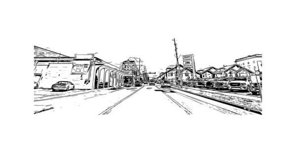 Imprimir Vista Del Edificio Con Hito Owensboro Ciudad Kentucky Dibujo — Archivo Imágenes Vectoriales